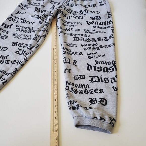 Beautiful Disaster Identity Sweatpants Heather Gray Logo Graphic Fleece Lined - Picture 11 of 16
